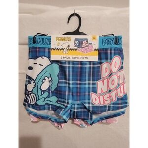 Snoopy Peanuts 2 Pack Boyshorts Women's 1X NWT Blue Plaid "Do Not Disturb" NEW